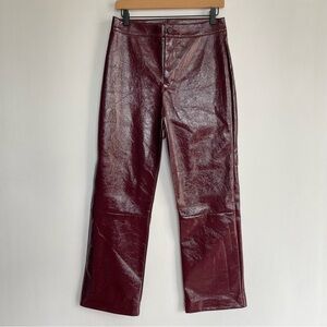 NWT LNA Women's Burgundy Faux Leather Pants Red Purple Crinkle Straight Leg XL